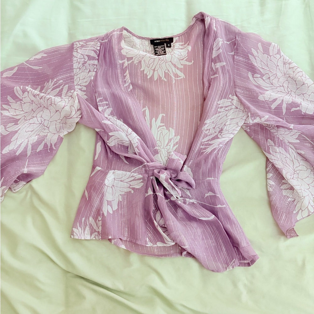 BCBG Floral Tie-Front Blouse